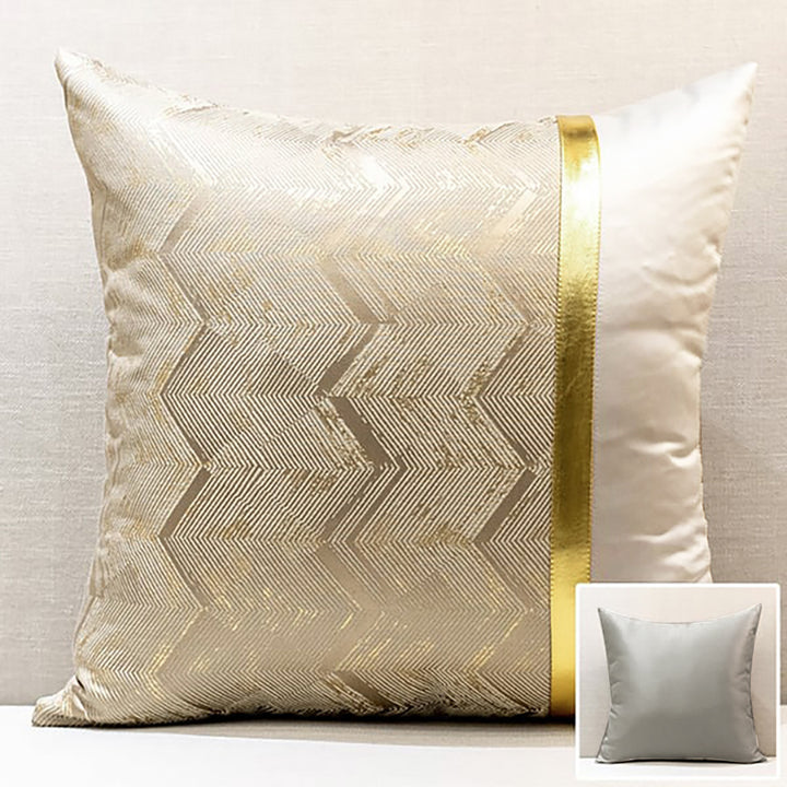 450mm x 450mm Modern Off White & Gold Throw Pillow Cover PU Leather Cushion Protector