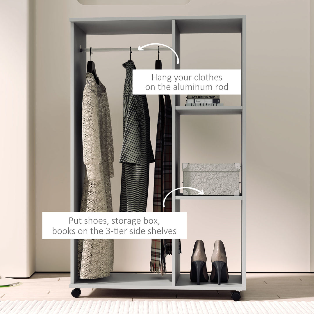 HOMCOM Open Wardrobe on Wheels, Grey