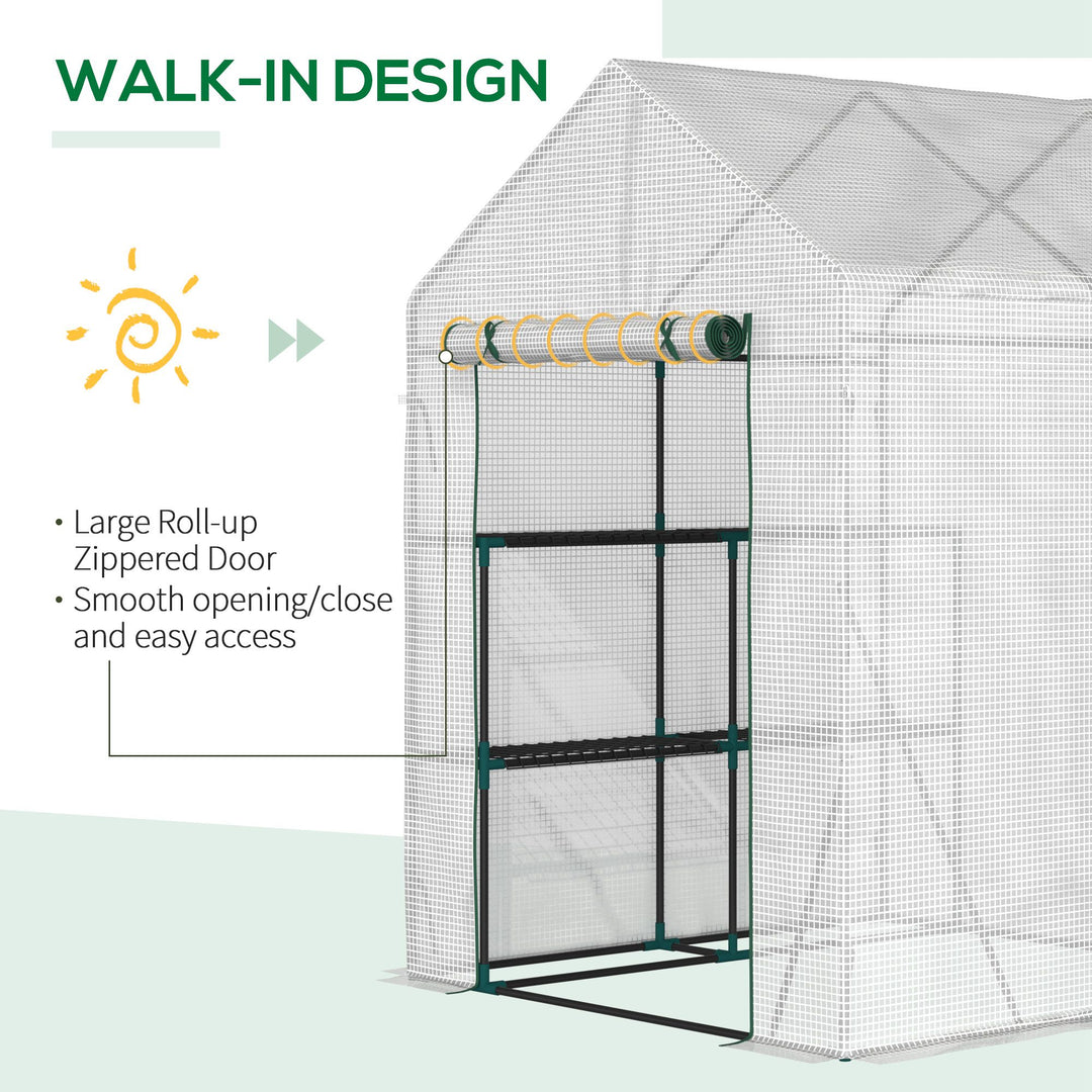 Walk-In Greenhouse Portable Gardening Plant Grow House with 2 Tier Shelf