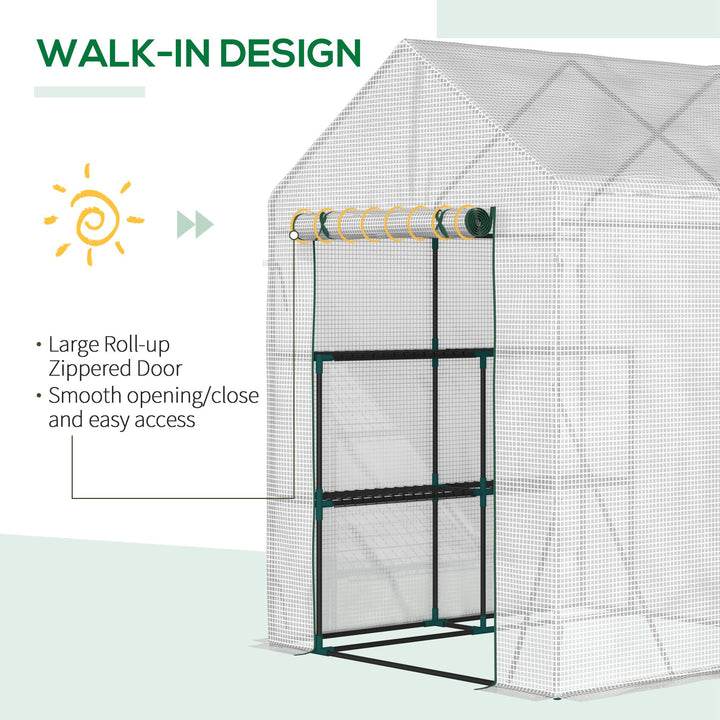 Walk-In Greenhouse Portable Gardening Plant Grow House with 2 Tier Shelf