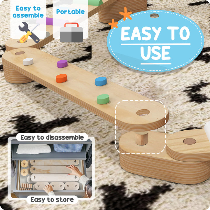 Wooden Balance Beam for Kids Build Coordination Agility and Strength