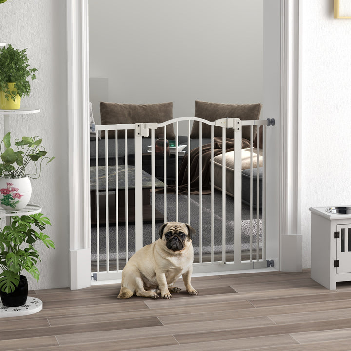 Metal 74-100cm Adjustable Pet Gate Safety Barrier w/ Auto-Close Door White