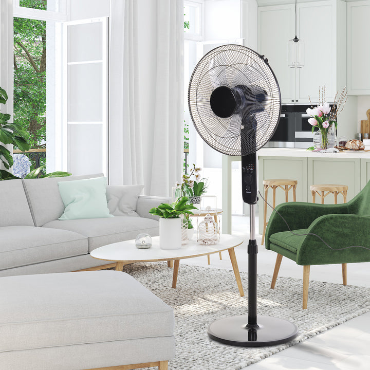 Oscillating Floor Fan W/ Remote Control-Standing Cooling Machine Indoor Air Refresher w/ Adjustable Height