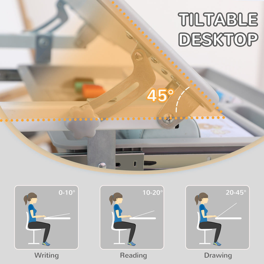 Kids Desk and Chair Set Height Adjustable Student Writing Desk Children School Study Table with Tiltable Desktop