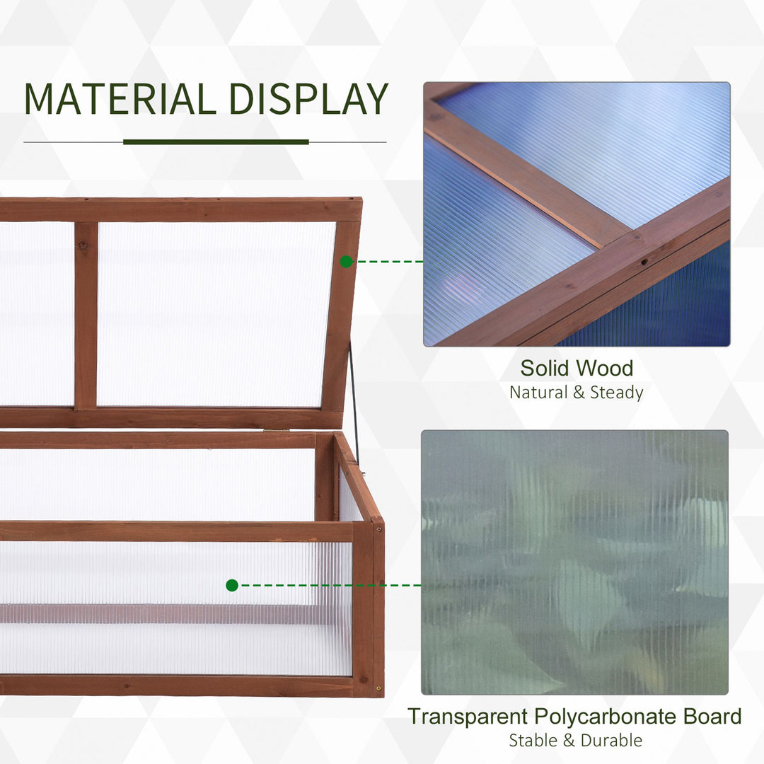 Wooden Framed Polycarbonate Cold Frame Greenhouse for Plants Outdoor w/ Openable & Tilted Top Cover