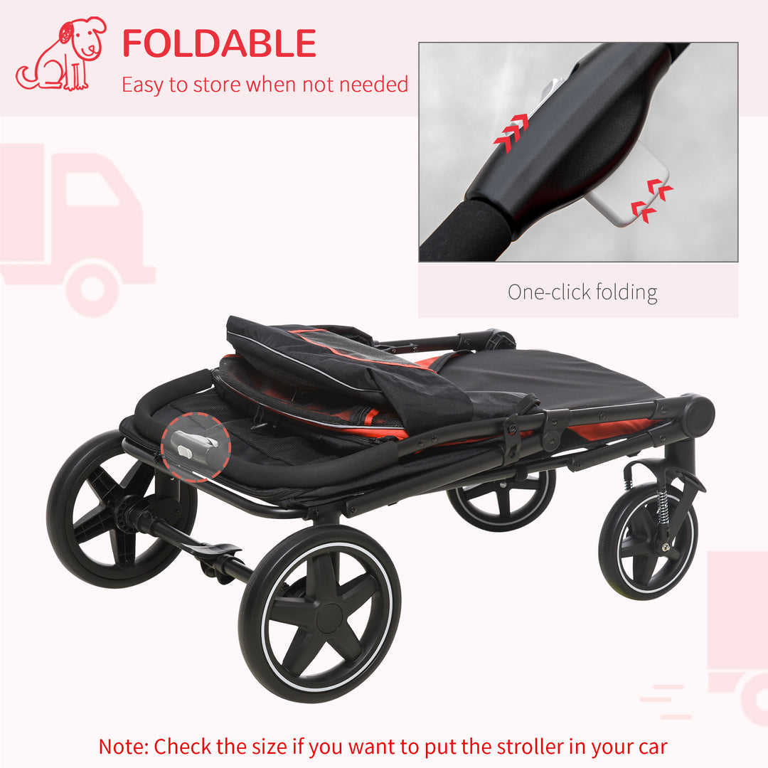 One-Click Foldable Pet Travel Stroller with Rain Cover