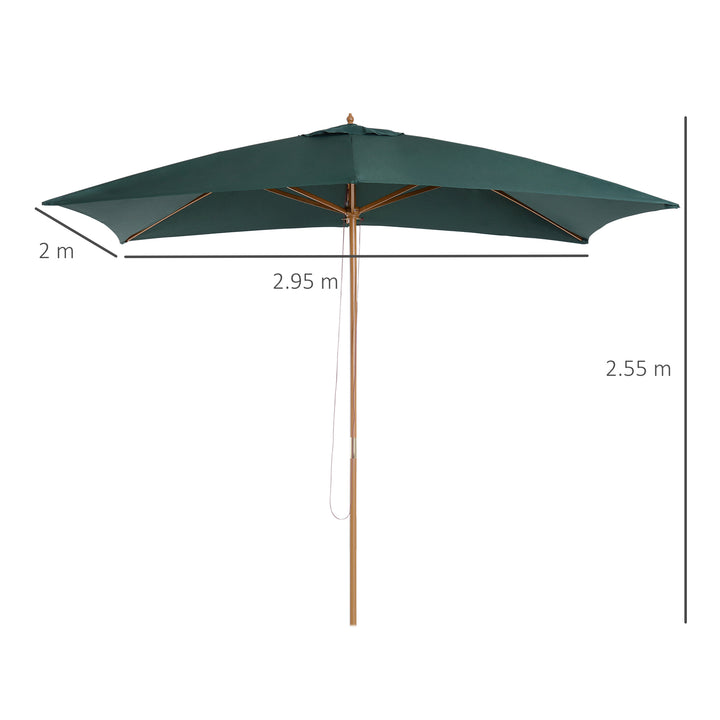 Waterproof 295L x 200W x 255Hcm Wooden Garden Patio Parasol Umbrella-Dark Green