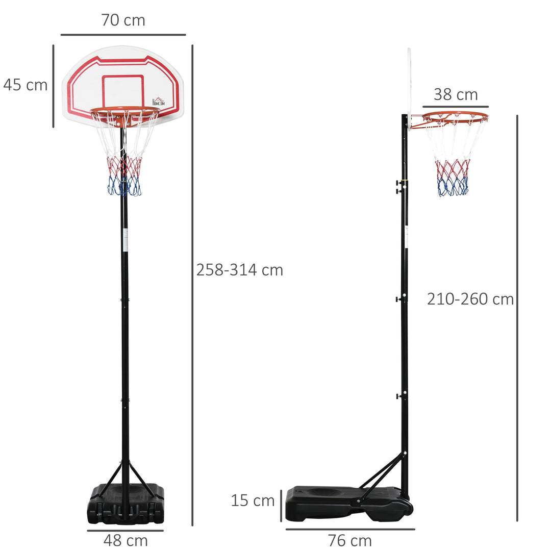 Outdoor Basketball Hoop Stand Portable Sturdy Rim Adjustable Height from 258-314 cm w/ Wheels