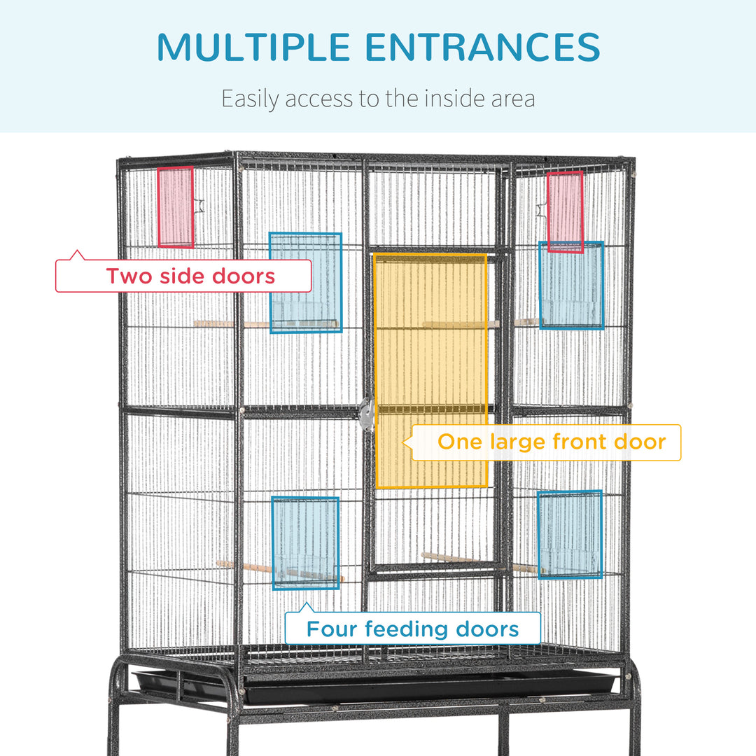 Avian Abode: Wheeled Metal Cage for Canaries & Parakeets