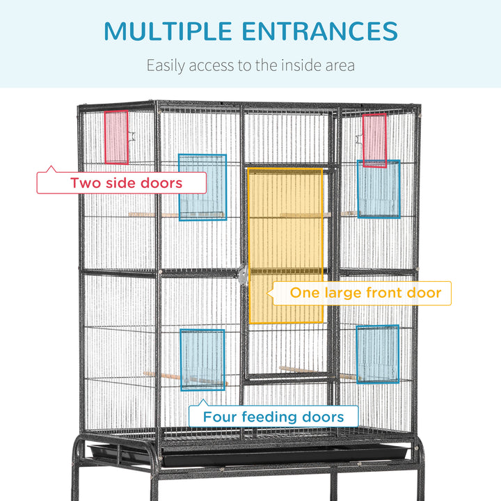 Avian Abode: Wheeled Metal Cage for Canaries & Parakeets