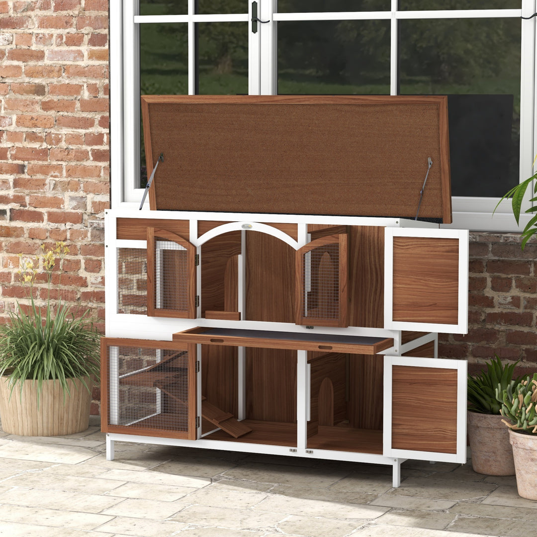 Two-Tier Wooden Pet Hutch with Openable Roof