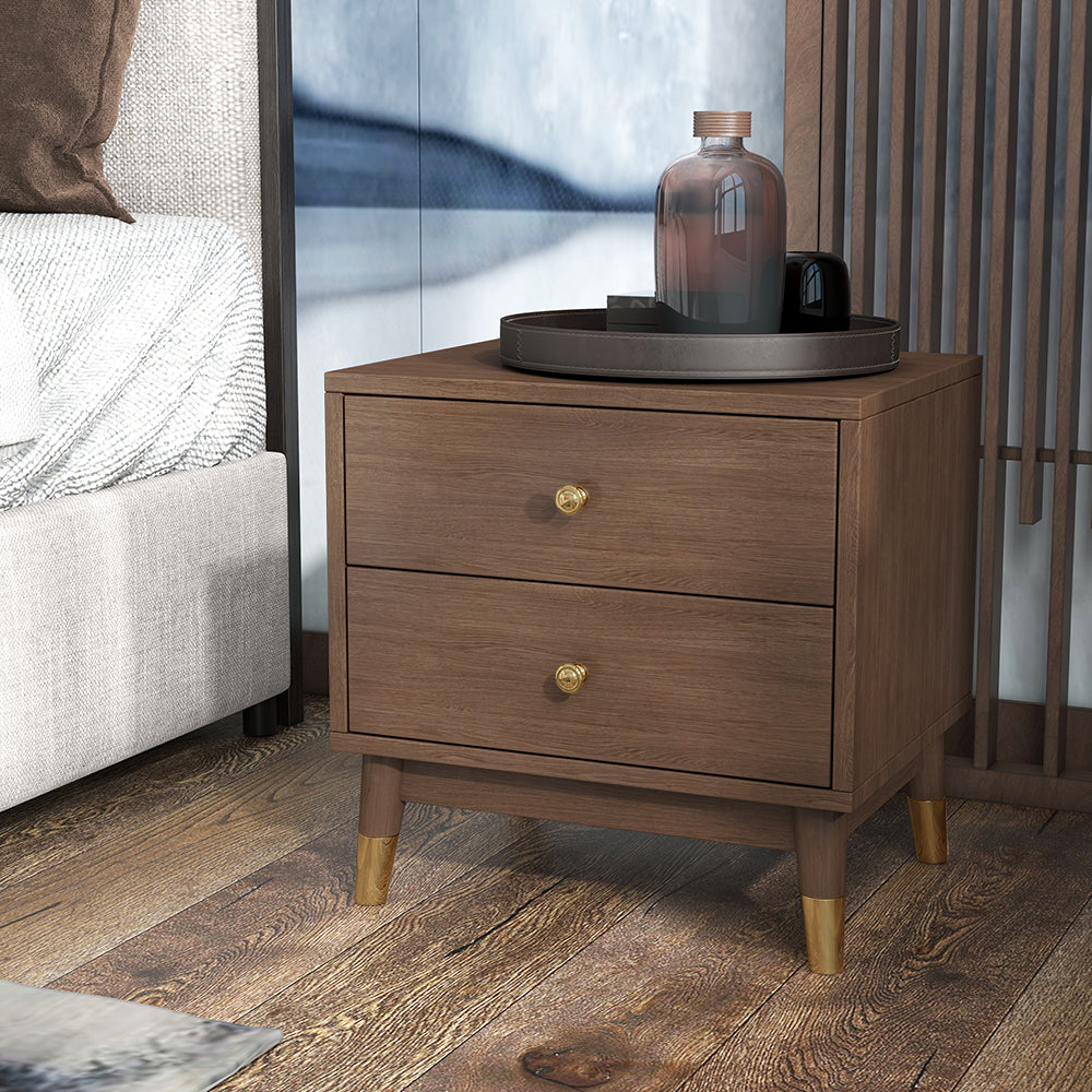 Ultic Walnut Nightstand 2-Drawer Chest Low Bedside Table with Sotrage