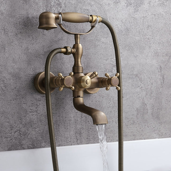 Chester Classic Style Antique Brass Wall Mount Clawfoot Tub Filler with Hand Shower