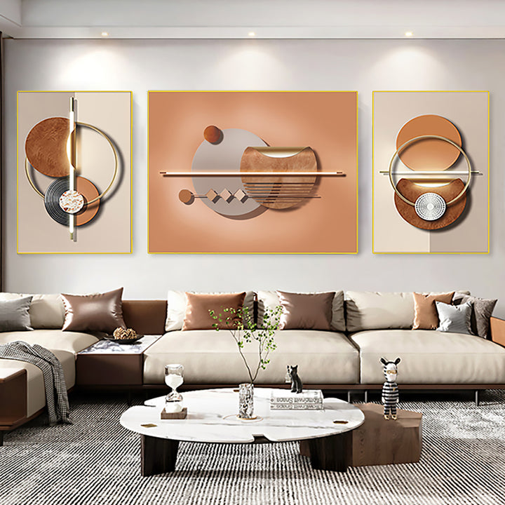 3 Pieces Modern Geometric Abstract Wall Decor Set Canvas Print with Frame Living Room