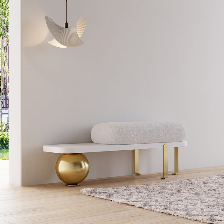 Ball design Entryway Bench Wooden Furniture with Abstract Metal Legsin White & Gold (1200mm Wide)