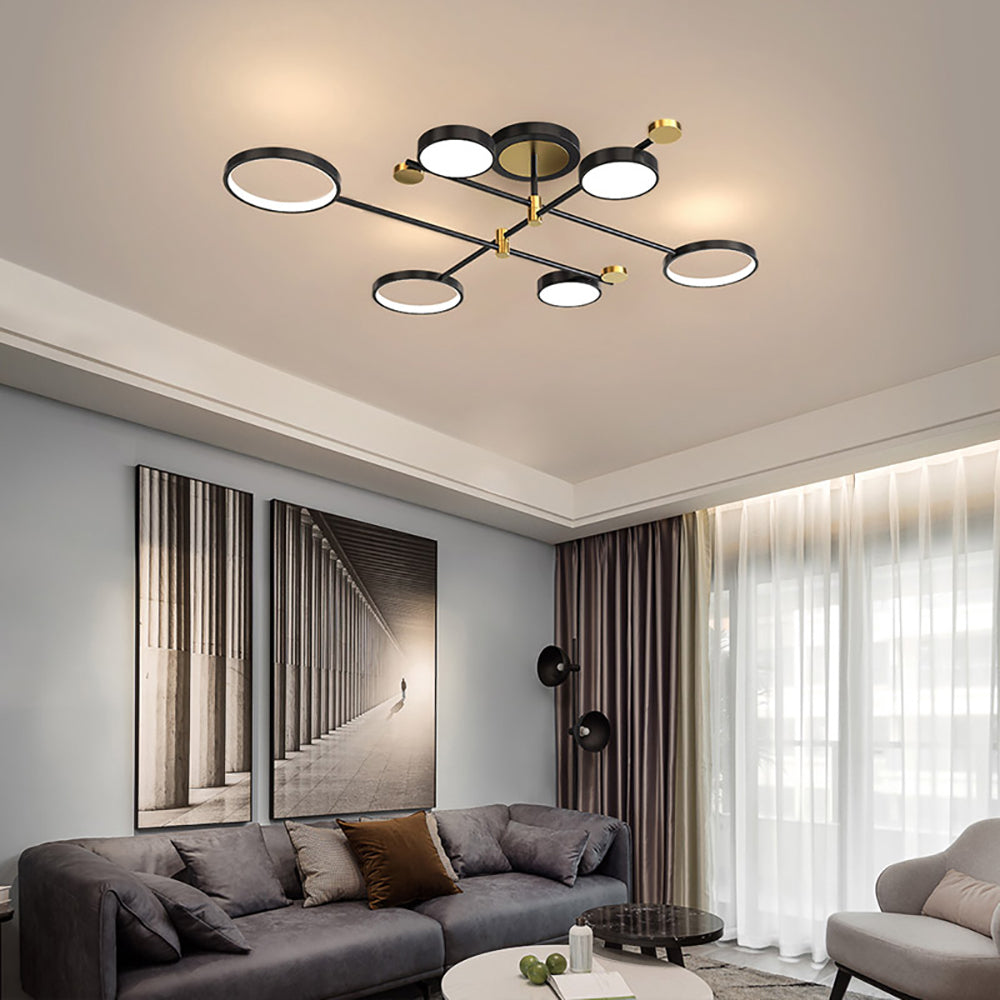 Nordic Style Semi Flush Mount Lighting Gold/Black Ceiling Light Fixture LED Ring