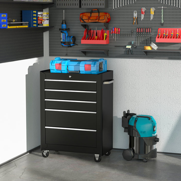 Rolling Tool Storage Cabinet 5-Drawer Tool Chest Black Steel by