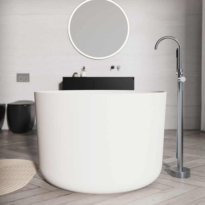 41" Freestanding Japanese Soaking Bathtub Matte White Round Stone Resin Tub