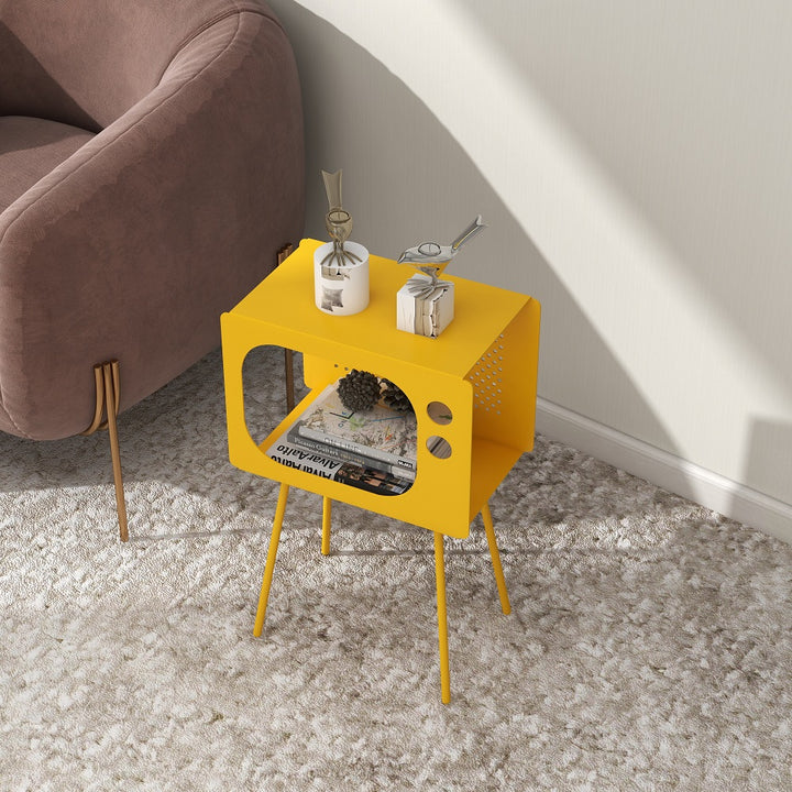 Stert Modern End Table in Television Shape Hollow Side Table in Fresh Yellow