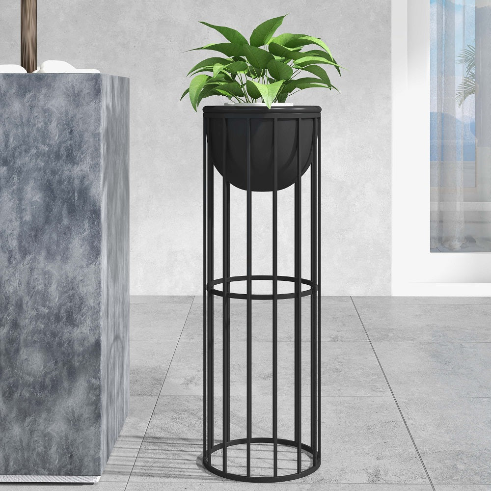 600mm Black Plant Pot Indoor Modern Metal Planter with Stand for Living Room