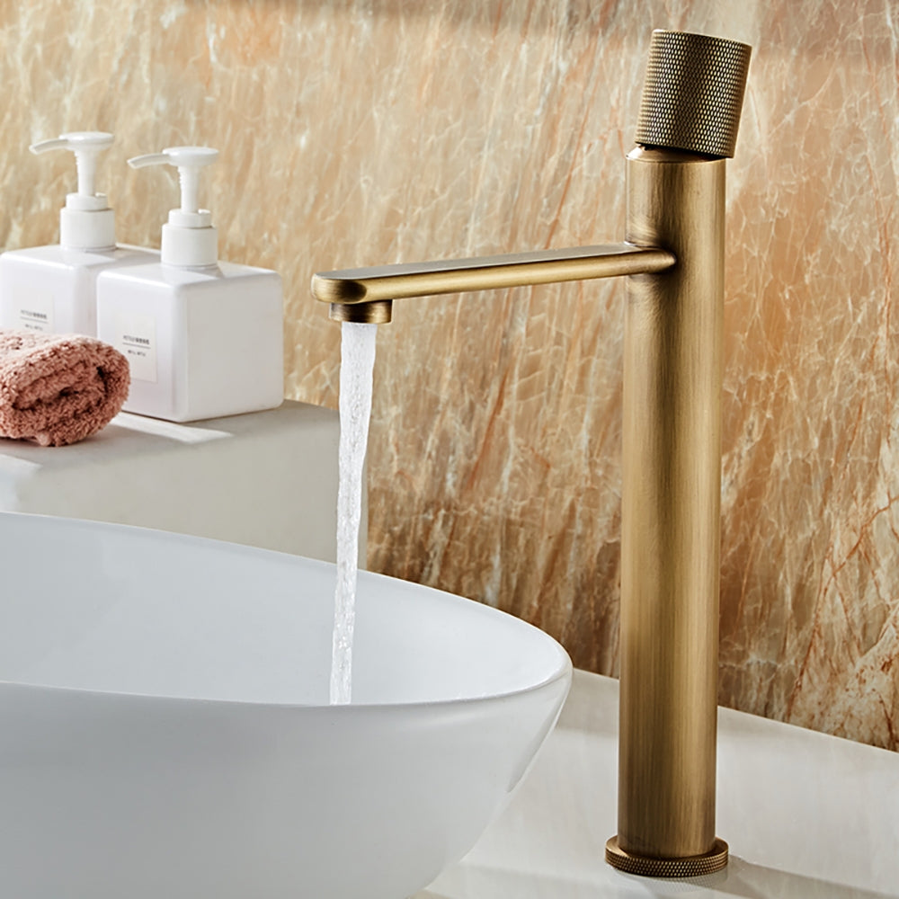 Monobloc Antique Brass Bathroom Tall Basin Tap Single Knob Solid Brass