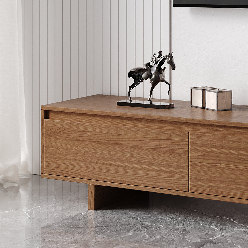 Homary Fero Minimalist Retracted & Extendable 2 Drawers TV Stand in Walnut & Gray Up to 75"