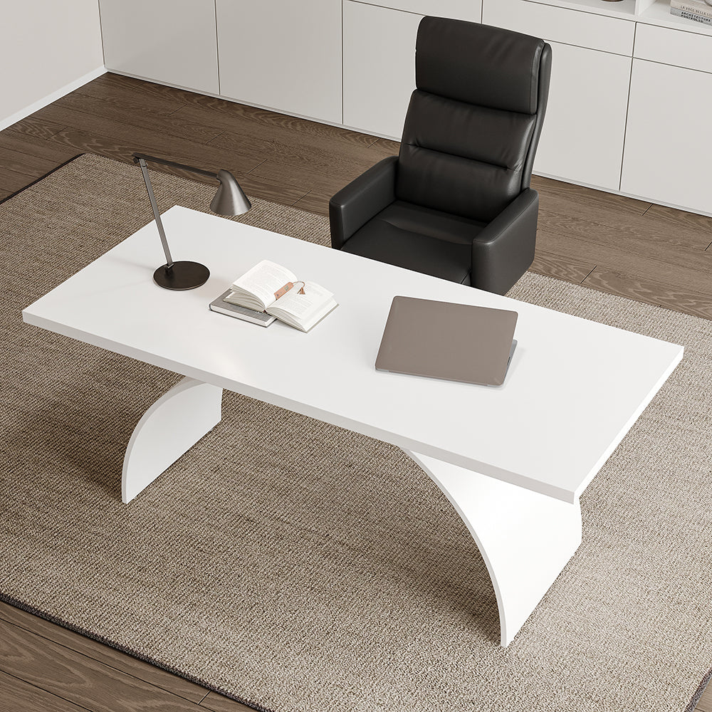 Modern White Rectangular Writing Desk Solid Wood Metal Base Office Desk (1800mm )