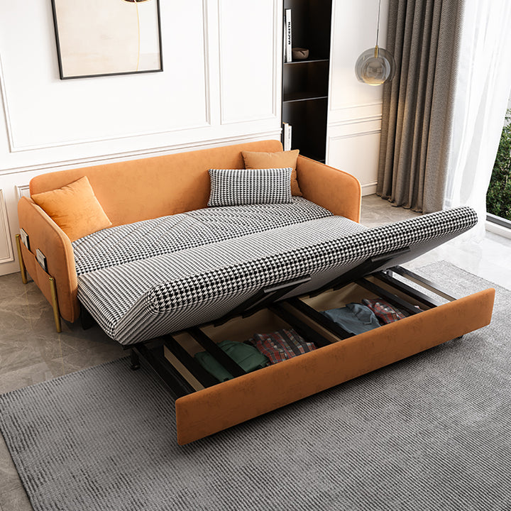 53.5" Full Sleeper Sofa Orange Upholstered Convertible Sofa Bed with Storage