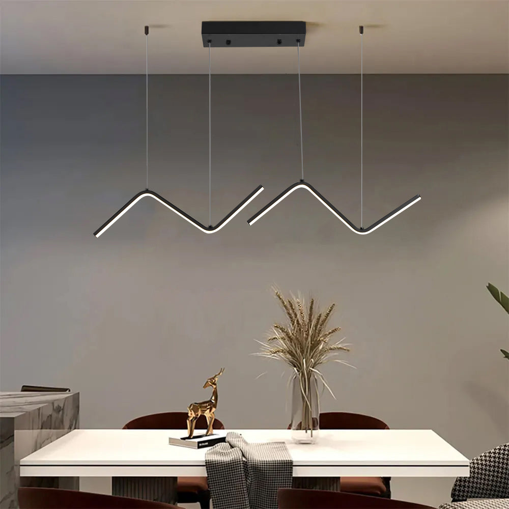 Minimalist LED Island Light 2-Light Black Kitchen Linear Pendant Light