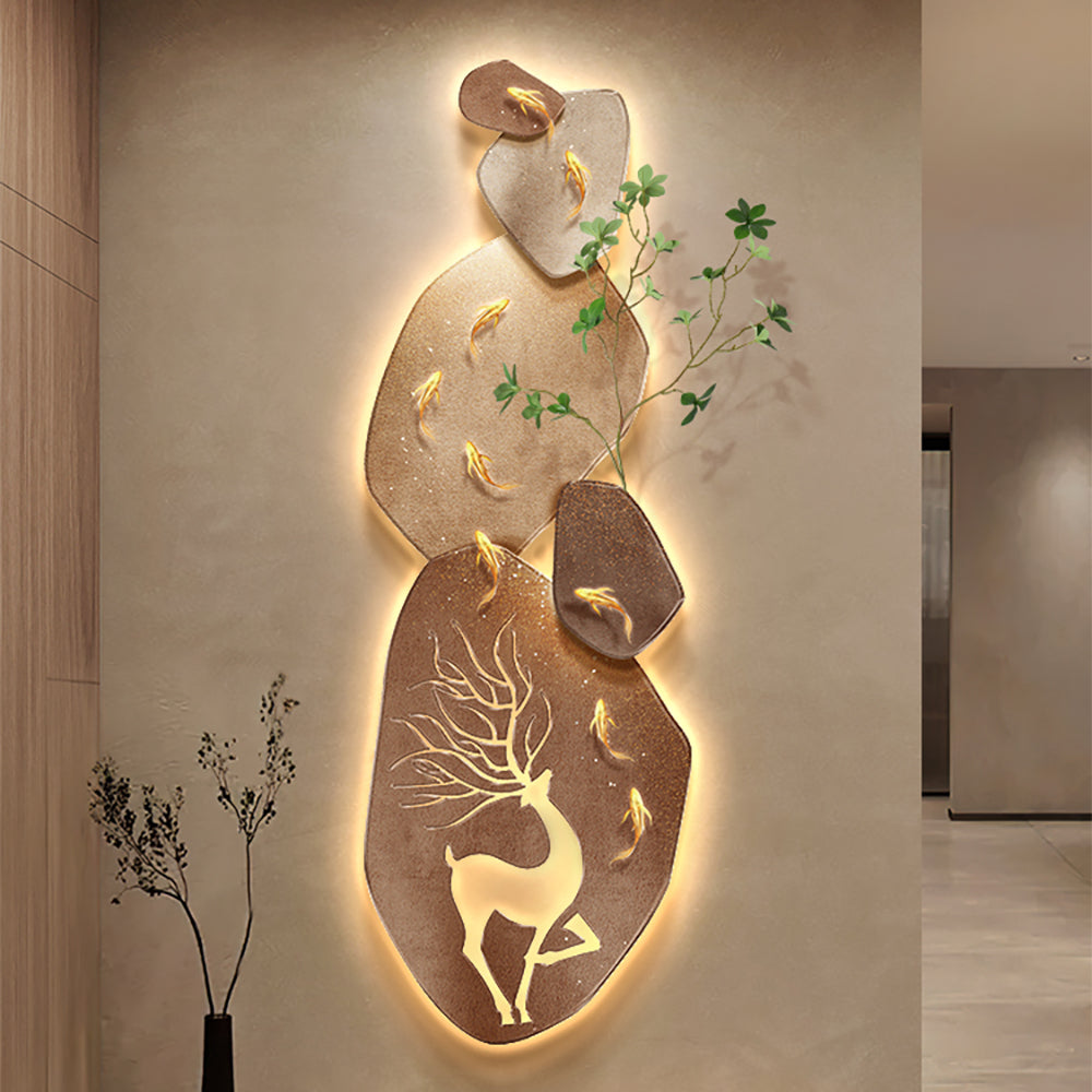 Japandi 3D Deer LED Light Wall Decorative Painting Creative Living Room Decor