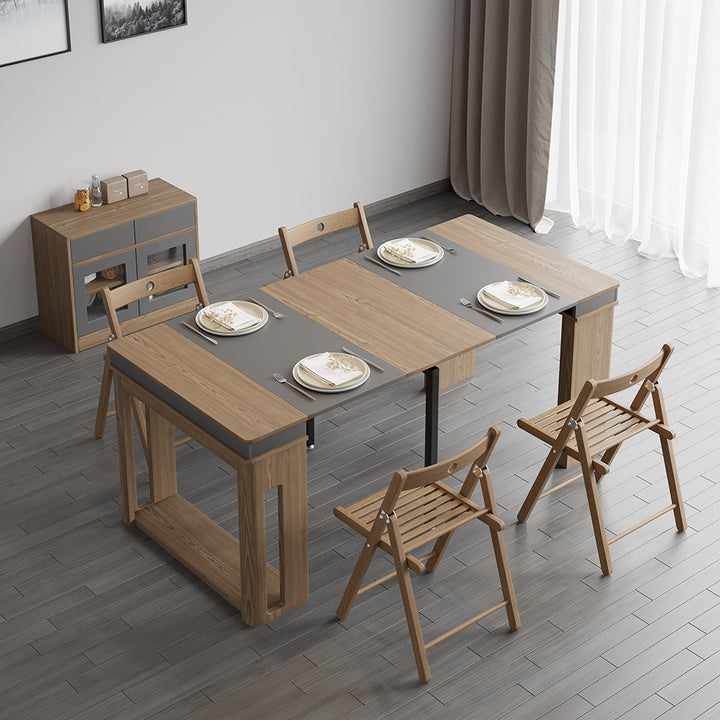 Rectangle Dining Table Extendable with 4 Chairs Rectangle Storage Sideboard Modern Walnut&Gray