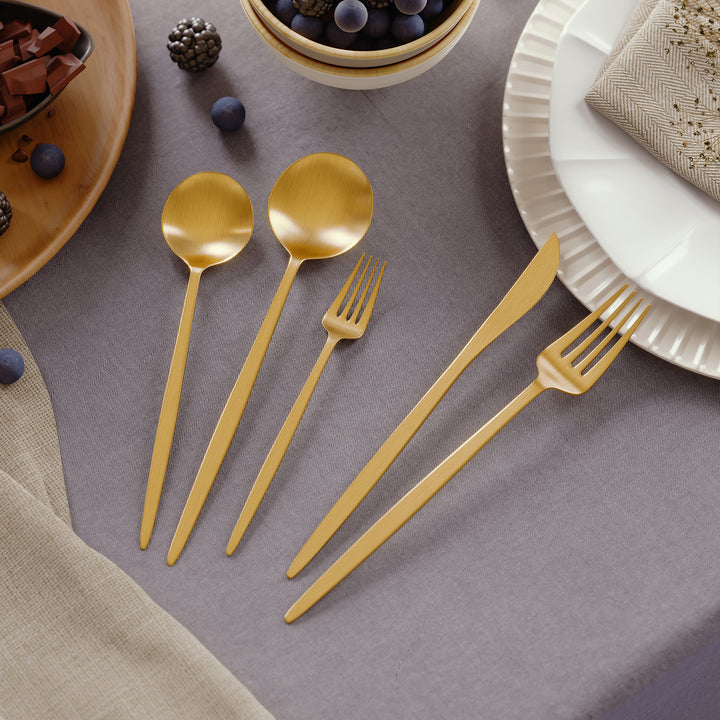 60 Pieces Brushed Gold Stainless Steel Flatware Set, Service for 12