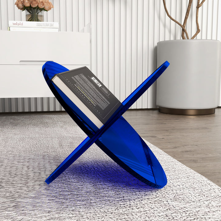 400mm Modern Acrylic Standing Magazine Rack in Blue for Living Room