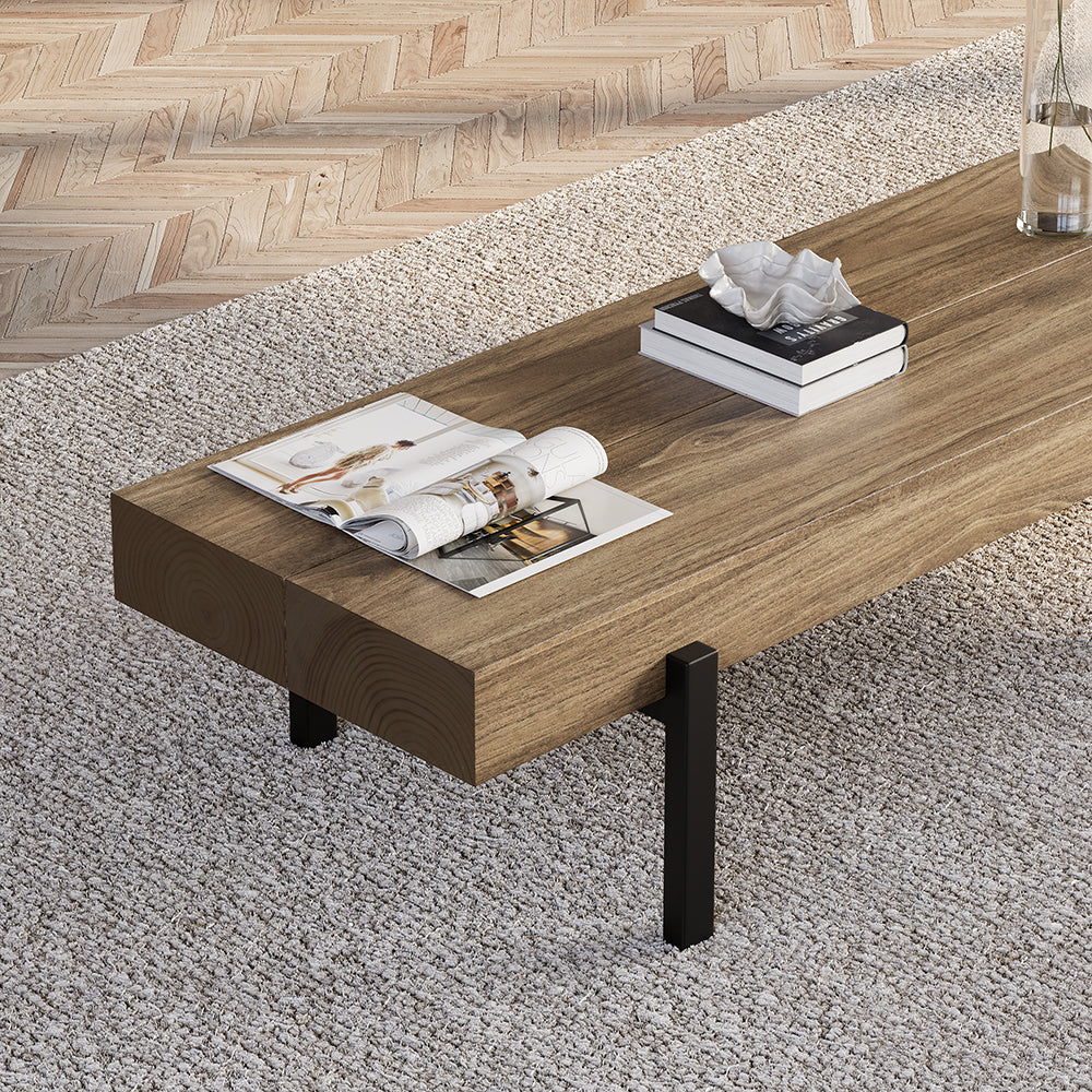 1000mm Rustic Small Coffee Table Narrow Rectangular Cocktail Table Pine Wood Top