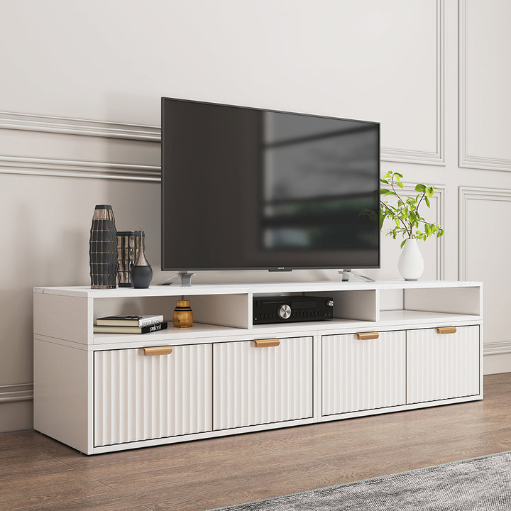 1440mm TV Stand White Corner Media Console Fluted with 2 Drawers & 5 Shelves