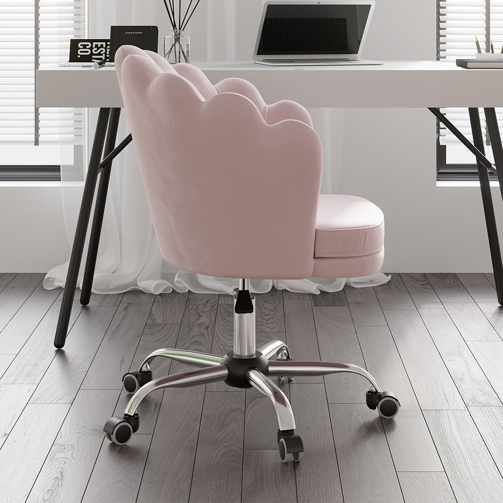 Modern Pink Velvet Ergonomic Swivel Office Chair Height Adjustable with Wheels