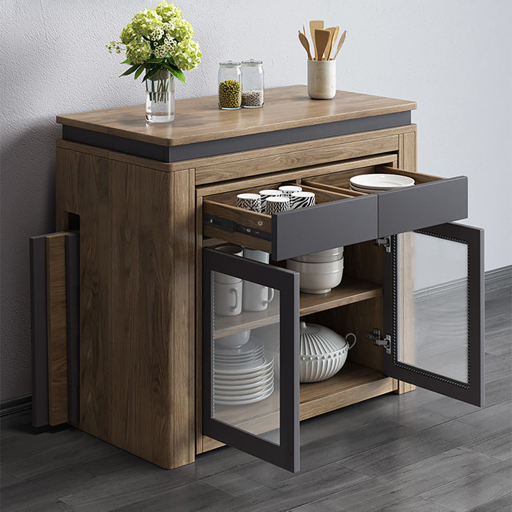 Rectangle Dining Table Extendable with 4 Chairs Rectangle Storage Sideboard Modern Walnut&Gray