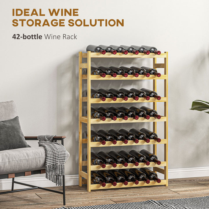 42-Bottle Wooden Wine Rack - Natural Finish