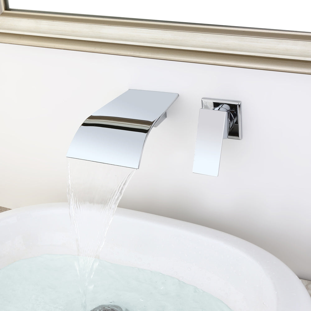 Milly Chrome Finished Wall Mounted Waterfall Single Lever Handle Bathroom Basin Tap