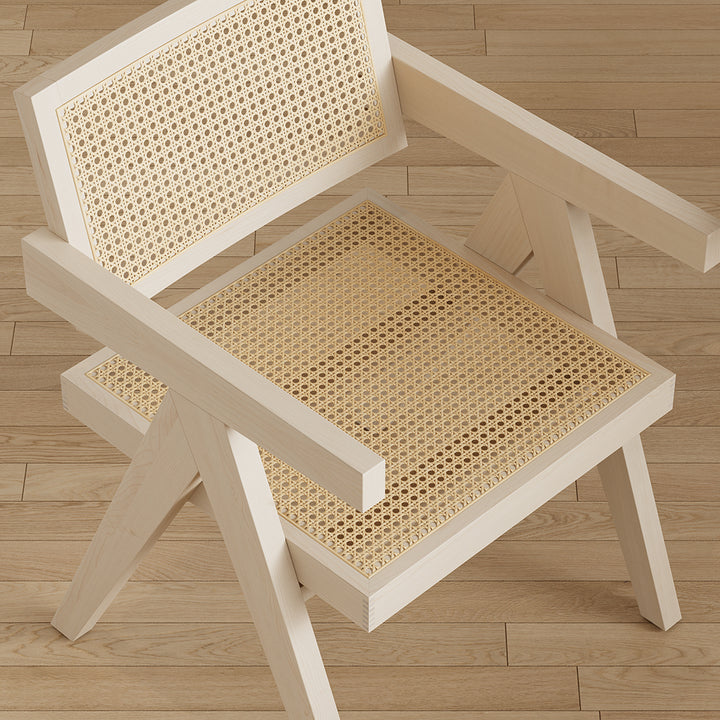 Japandi Rattan Dining Chairs with Solid Wood Frame Bleached Wood Dining Room Chairs