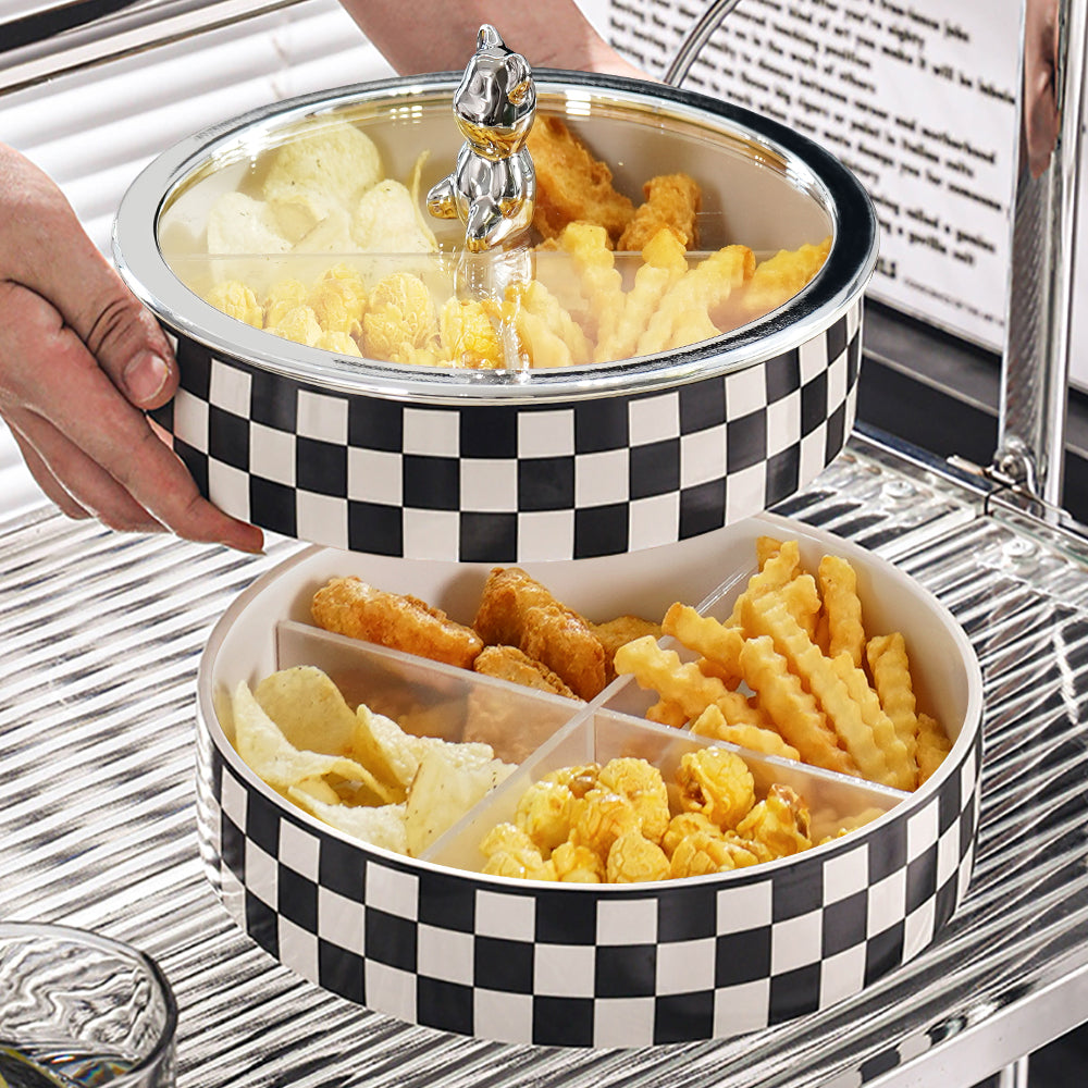 Modern 225mm Divided Serving Tray with Lid 2 Tiered Snack Tray Food Storage Containers