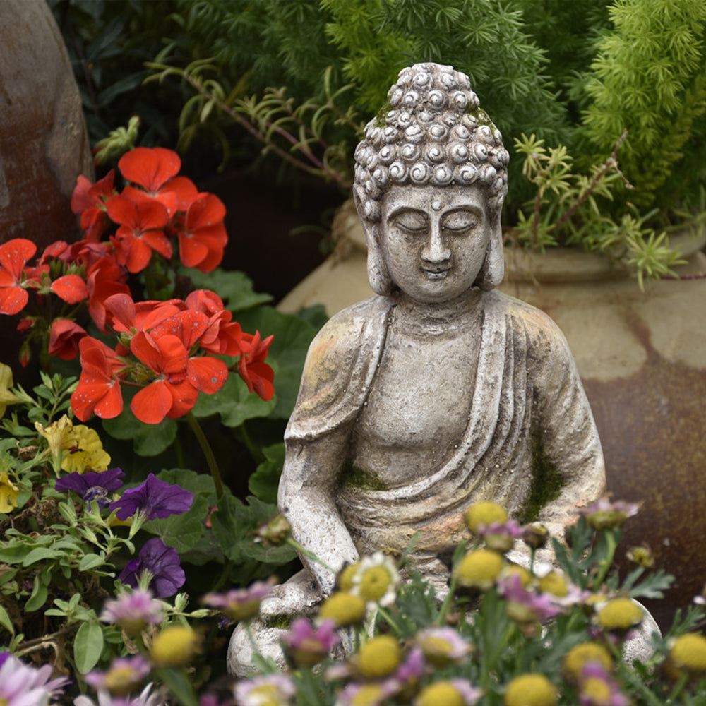 565mm Garden Buddha Statue Outdoor Grey Resin Sculpture Decor Art Flower Pot Planter