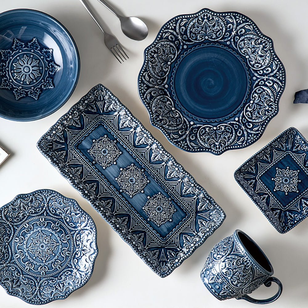 6-Piece Dinnerware Sets Service for One Person European Ceramic Blue Dinnerware Set