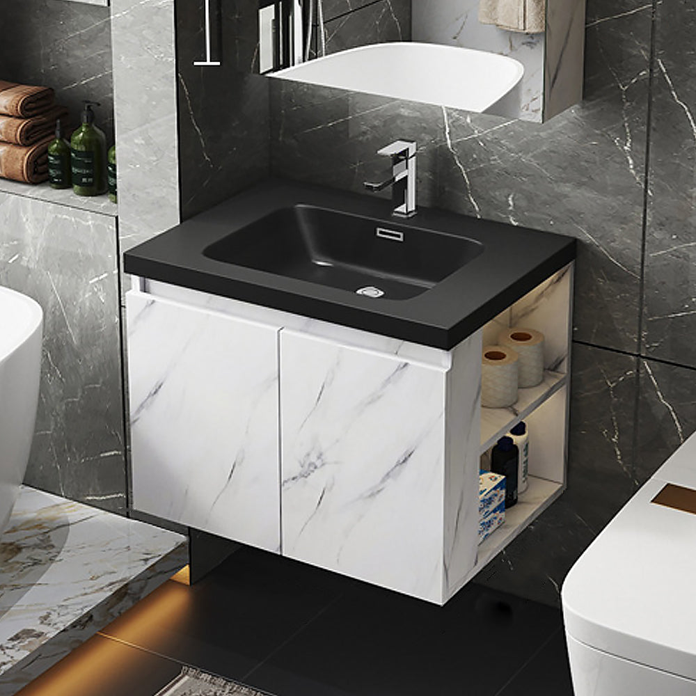 700mm Faux Marble Wall-Hung Bathroom Vanity with Top Stone Slate Countertop & Basin