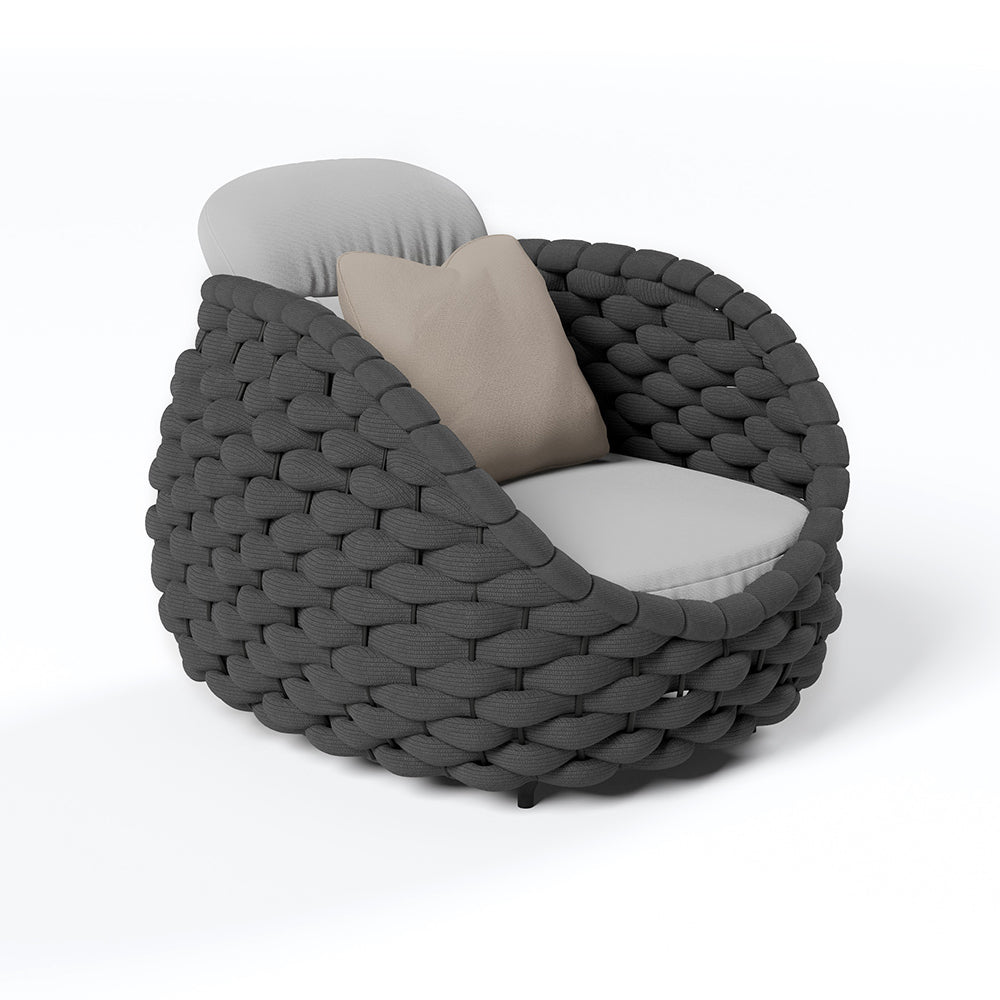 Tatta Modern Outdoor Swivel Chair 360 Rotatable Gray & Black Woven Rope Armchair Sofa