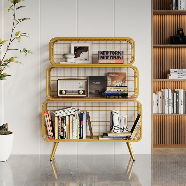 3 Tier Modern Gold Mesh Standing Etagere Bookshelf