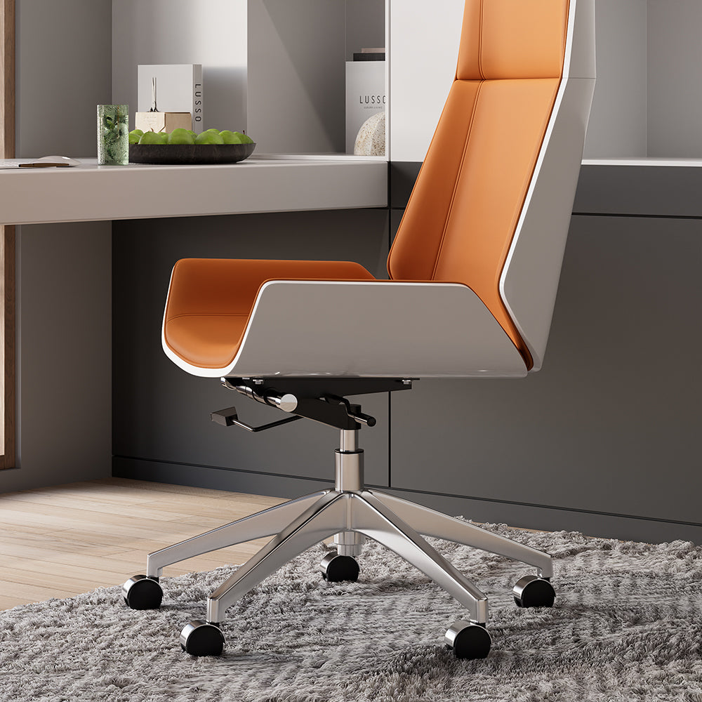 Orange Faux Leather Office Chair Desk Chair with Wheels & Adjustable Height