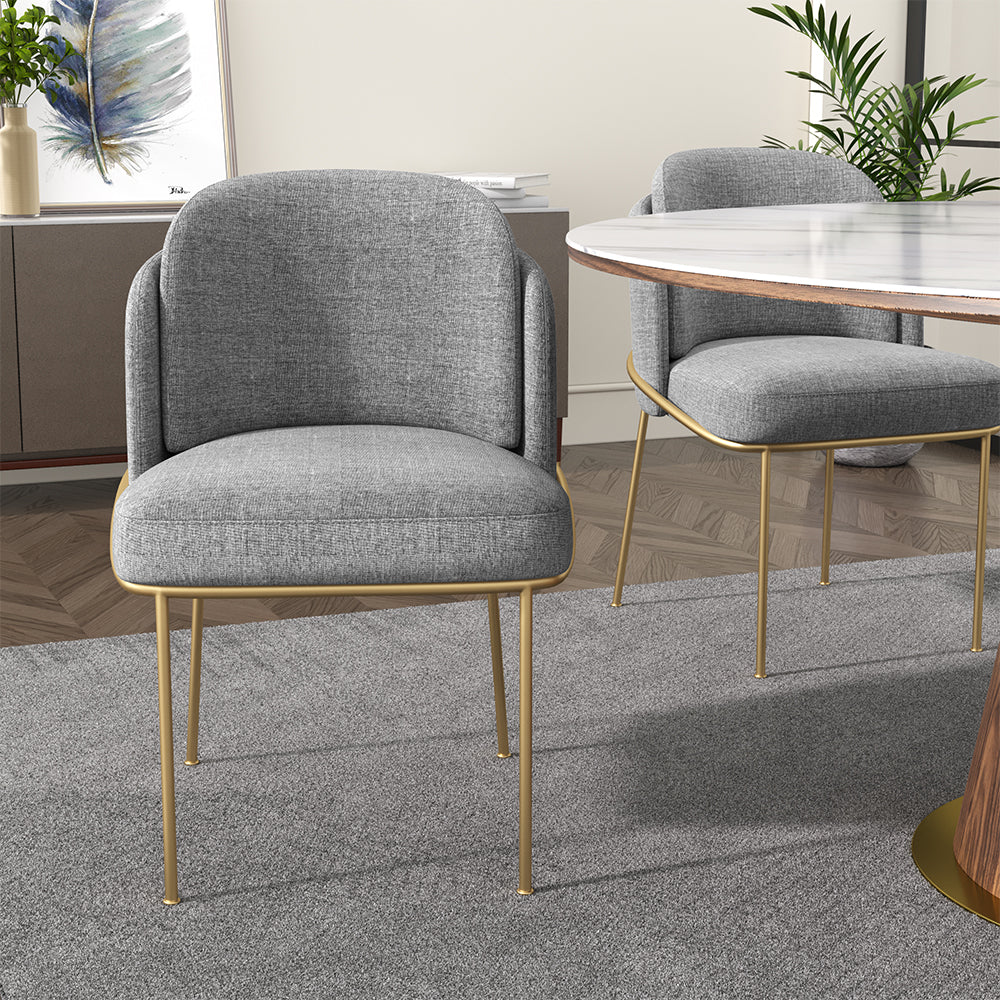 Modern Dining Chairs Cotton&Linen Upholstered Gray Side Chair in Gold Dining Room Chairs