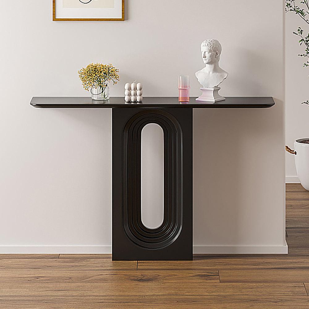 1200mm Japandi Narrow Wood Black Console Table with Geometric Pedestal Entryway Table