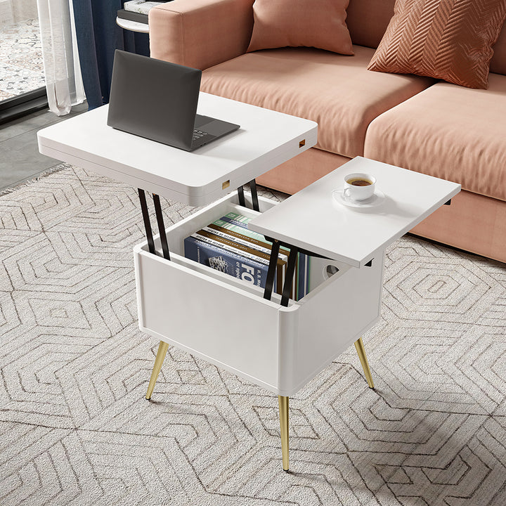 Modern Multi-functional Coffee Table Extendable with Storage & Lift Top in White